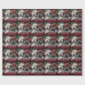 Papier Cadeau Old English Sheepdog Festive de Noël (Plat)