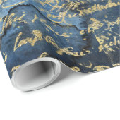 Papier Cadeau Old Gold Script Navy Blue (Coin rond)