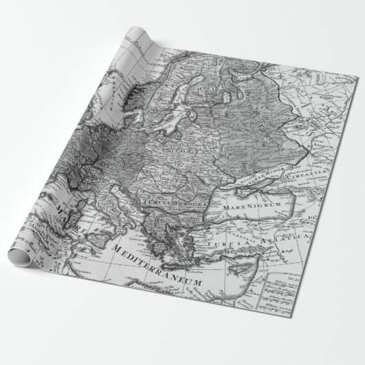 Papier Cadeau Old Maps Black and White Wrapping Paper (Déroulé)