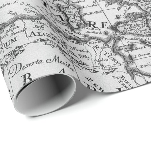 Papier Cadeau Old Maps Black and White Wrapping Paper (Coin rond)