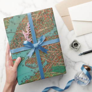 Papier Cadeau Old NYC Harbour Map (1925) Vintage New York City 