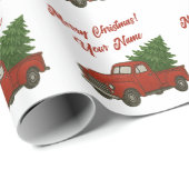 Papier Cadeau Old red truck with Christmas tree custom (Coin rond)