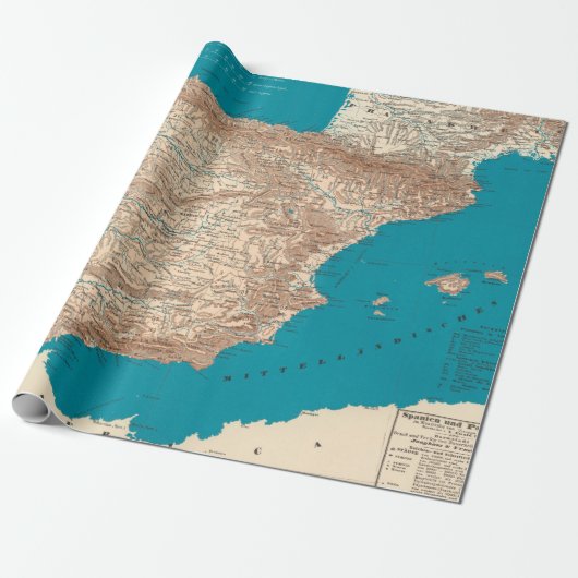 Papier Cadeau Old Spain and Portugal Map (1846)  (Déroulé)