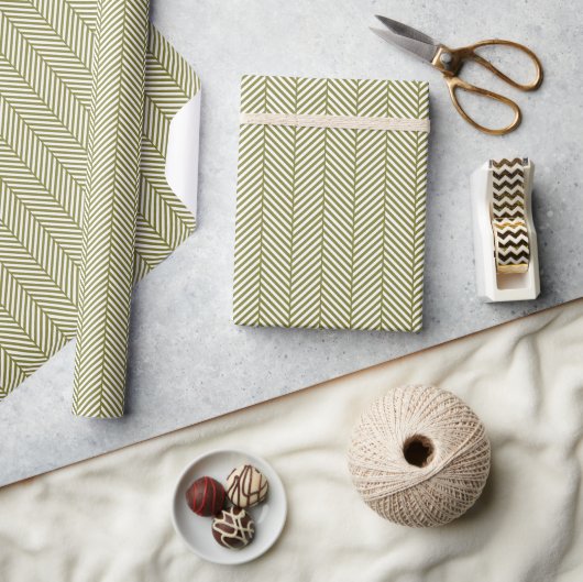 Papier Cadeau Olive Green et White Herringbone (Artisanat)