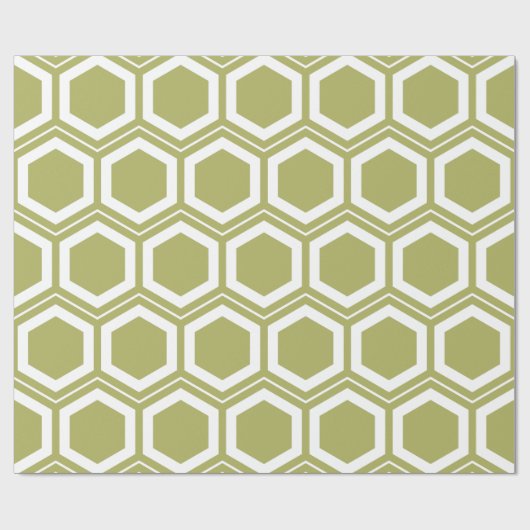 Papier Cadeau Olive Green et White Honeycomb Motif (Plat)