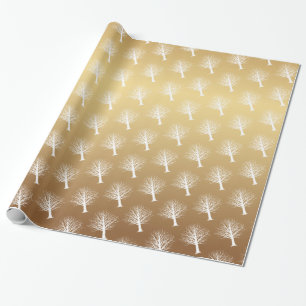 Papier Cadeau Ombre or et arbres blancs d'hiver