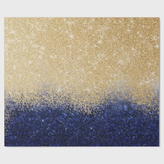 Papier Cadeau Ombre Parties scintillant or et bleu design de lux (Plat)