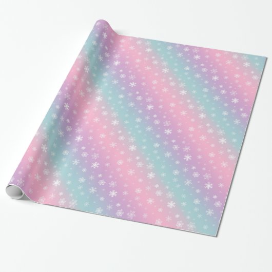 Papier Cadeau Ombre Pastel Gradient Snowflake Fêtes de Noël (Déroulé)
