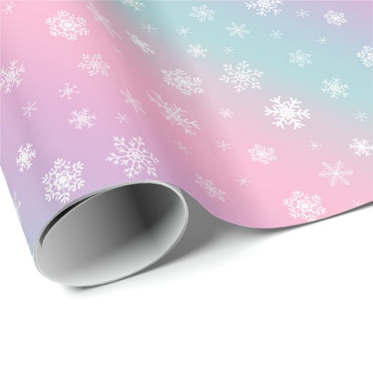 Papier Cadeau Ombre Pastel Gradient Snowflake Fêtes de Noël (Coin rond)