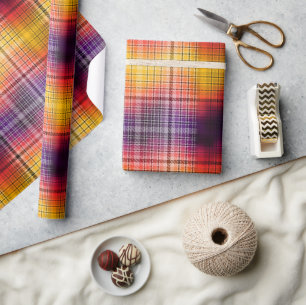 Papier Cadeau Ombre Tartan d'Halloween en orange violet noir