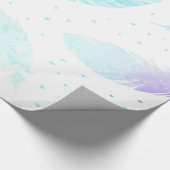 Papier Cadeau *~* Ombre Turquoise Blue Magenta Plumes sur blanc (Coin)
