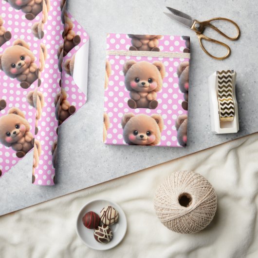 Papier Cadeau On peut Bearly Wait mignon ours en peluche Pois (Artisanat)