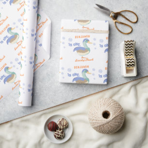 Papier Cadeau One Lucky Duck &  Bubbles Premier Anniversaire Pas