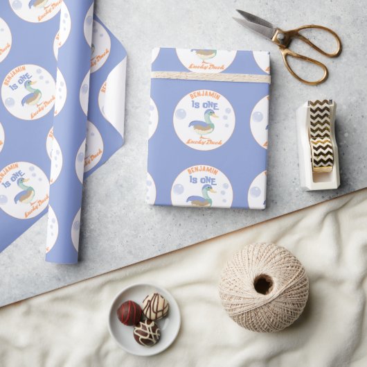 Papier Cadeau One Lucky Duck & Bubbles Premier Anniversaire Pas (Artisanat)