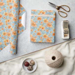 Papier Cadeau Onglet bleu fleur