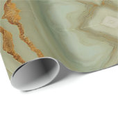 Papier Cadeau Onyx Vert Sauge Avec Or  (Coin rond)