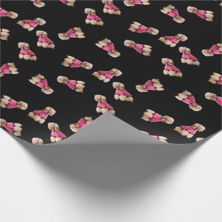 Papier Cadeau Oodles of Poodles (Rose on Black)