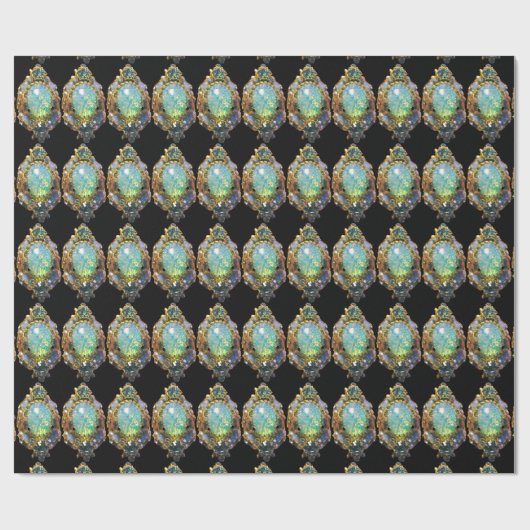 PAPIER CADEAU OPAL VERT BLEU, JEWEL OR ART NOUVEAU (Plat)