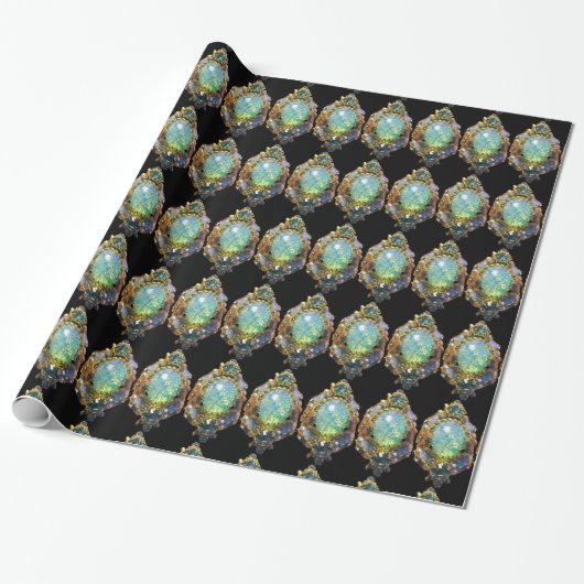 PAPIER CADEAU OPAL VERT BLEU, JEWEL OR ART NOUVEAU (Déroulé)