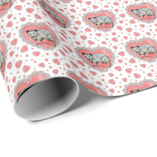 Papier Cadeau Opossum à la Saint-Valentin 