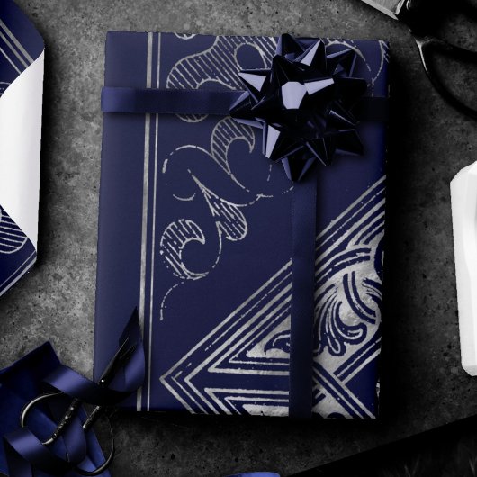 Papier Cadeau Opulence ornée | Flouris aux bijoux bleu et argent