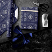 Papier Cadeau Opulence ornée | Flouris aux bijoux bleu et argent