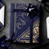 Papier Cadeau Opulence ornée | Flouris bleu et or bijoux