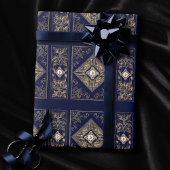 Papier Cadeau Opulence ornée | Flouris bleu et or bijoux
