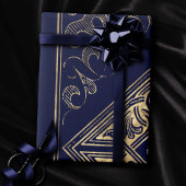 Papier Cadeau Opulence ornée | Flouris bleu et or bijoux