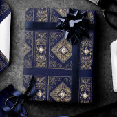 Papier Cadeau Opulence ornée | Flouris bleu et or bijoux