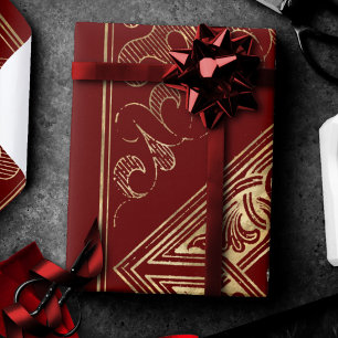 Papier Cadeau Opulence ornée Flouris rouge et or bijoux