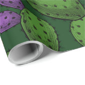 Papier Cadeau Opuntie de floraison sur vert foncé (Coin rond)