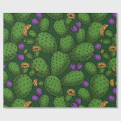 Papier Cadeau Opuntie de floraison sur vert foncé (Plat)