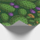 Papier Cadeau Opuntie de floraison sur vert foncé (Coin)