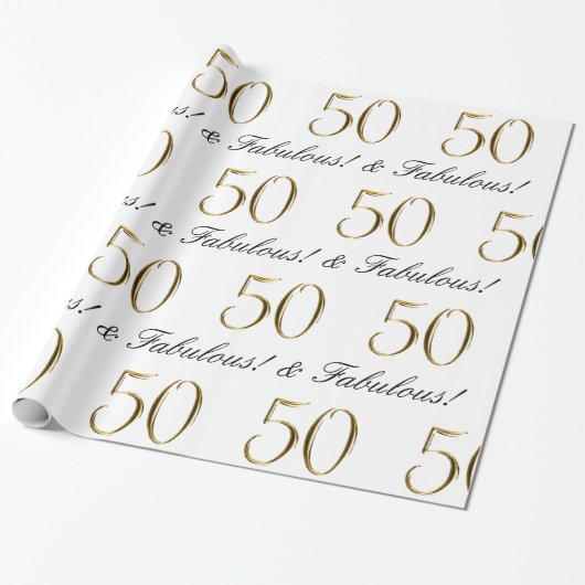 Papier Cadeau Or 50 et cinquantième cadeau d'anniversaire (Déroulé)