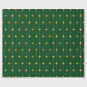 Papier Cadeau Or antique Fleur-de-Lis vert foncé (Plat)