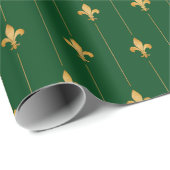 Papier Cadeau Or antique Fleur-de-Lis vert foncé (Coin rond)