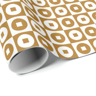 Papier Cadeau Or antique mat et carré et cercle blanc