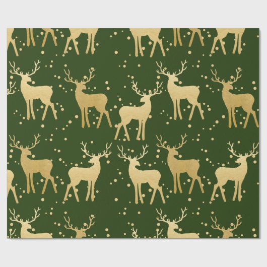 Papier Cadeau Or Antler Reindeer Elegant Vert | Pois (Plat)