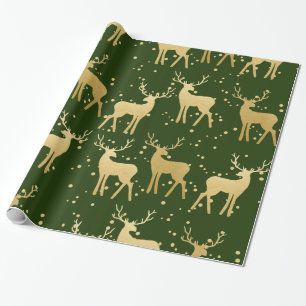 Papier Cadeau Or Antler Reindeer Elegant Vert Pois