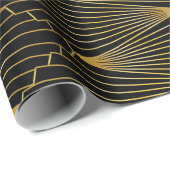 Papier Cadeau Or Art déco sur noir (Coin rond)