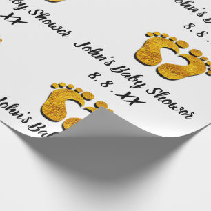 Papier Cadeau Or blanc de date de baby shower de pieds de noir