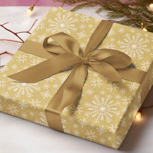 Papier Cadeau Or Blanc Flocon de Neige Noël Hiver Pa
