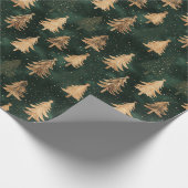 Papier Cadeau Or chatoyant et arbre de Noël vert riche (Coin)