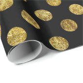 Papier Cadeau Or chic et points fascinants noirs (Coin rond)