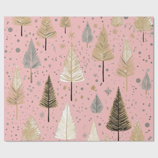 Papier Cadeau Or de Noël Lux sur papier d'enveloppement rose (Plat)