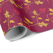 Papier Cadeau Or des baies rouges et saintes de Noël (Coin rond)