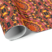 Papier Cadeau Or éclatant, bijoux rouges ambres abstraits (Coin rond)