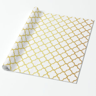 Papier Cadeau Or élégant et Quatrefoil blanc géométriques