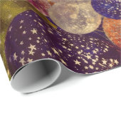 Papier Cadeau Or et kaléidoscope texturisé de ballons de pourpre (Coin rond)